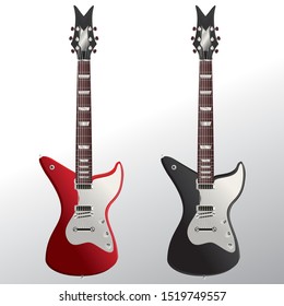 Realistic electric guitar isolated on white background. Red and black rock guitar. Vector art illustration