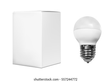 Realistic electric light bulb with white paper box