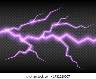 Rayo eléctrico realista, tormenta abstracta. Choque relámpago aislado sobre fondo transparente. Ilustración vectorial. Eps 10.