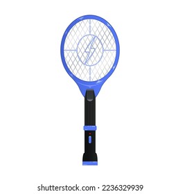 Realistic electric mosquito swatter vector illustration in trendy style, isolated on matching cool background. Editable 3D graphic resources for many purposes. Blue Mosquito electric racket icon.