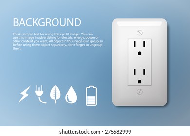 realistic electric plug on blue with some energy and nature icon