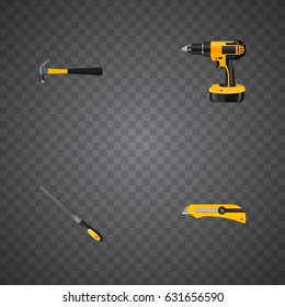 Realistic Electric Screwdriver, Sharpener, Claw And Other Vector Elements. Set Of Construction Realistic Symbols Also Includes Tool, Claw, Appliance Objects.