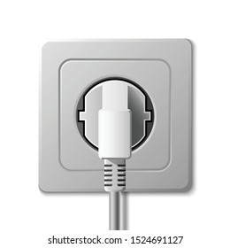 Realistic electric socket and plug on white background, vector illustration