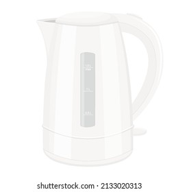 Realistic electric white kettle, isolated vector illustration on white background Teapot. Electric kettle for home use in the kitchen. For boiling water for tea or coffee. Flat icon