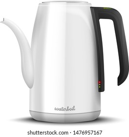 Realistic electrical kettle made of metal or plastic. Vector illustration on white
