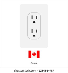 Realistic Electrical socket Type B . Power plug and Canada flag vector illustration.