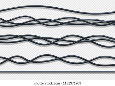 Realistic electrical wires, connection industrial cables vector set. Wire connection, cable power energy illustration
