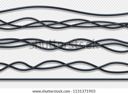 Realistic electrical wires, connection industrial cables vector set. Wire connection, cable power energy illustration