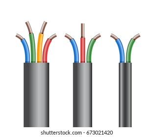 Realistic electrical wires. Copper Electric cable break. Vectro illustration.