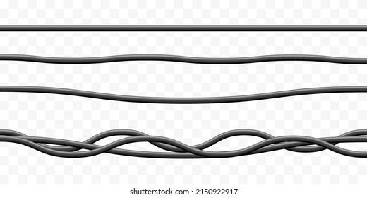 Realistic electrical wires flexible network, connection industrial power energy cables vector illustration  isolated on transparent background