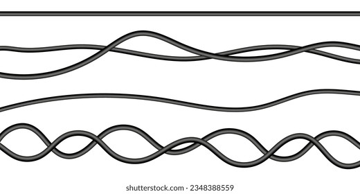 Realistic electrical wires. Flexible thick network cord. Computer connection wires. Cable power energy. Vector illustration. EPS 10.