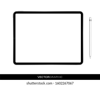 Realistic electronic device templates. Modern gadgets isolated on white background. Electronic tablet with pencil. Vector illustration.