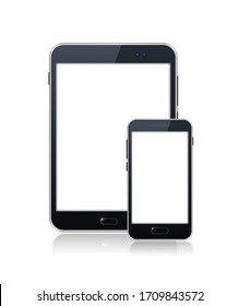 Realistic Electronic Devices on White Background. Tablet and Smartphone with Empty Screen. Isolated Vector Elements