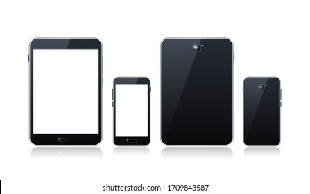 Realistic Electronic Devices on White Background. Tablet and Smartphone with Empty Screen. Isolated Vector Elements