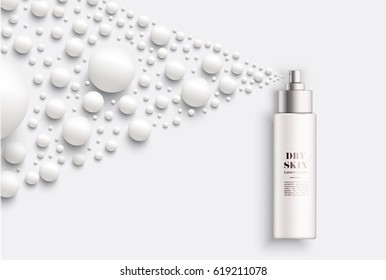 Realistic and elegant cosmetics product for advertising with pearls, vector illustration