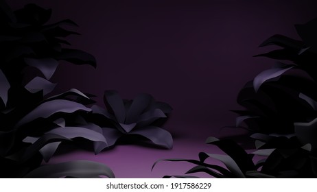 Realistic elegant dark tropical plant foliage scene illustration with empty space template for product showcase or placement vector background