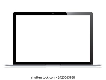 Realistic elegant front laptop isolated on white background incline 90 degree. computer notebook with empty screen. blank copy space on mobile office computer cutout. technology equipment object