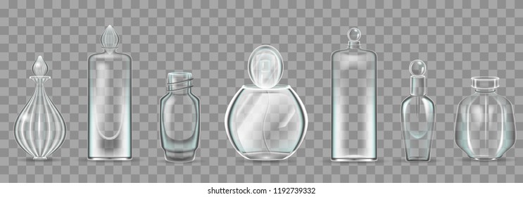 Realistic and elegant glass bottles for perfume