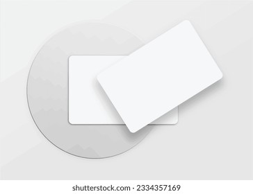 Realistic elegant and minimalist white blank business card mockup. 3D vector illustration. Windows shadow and leaves overlay on isolated background.