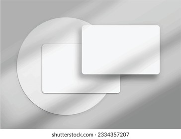 Realistic elegant and minimalist white blank business card mockup. 3D vector illustration. Windows shadow and leaves overlay on isolated background.