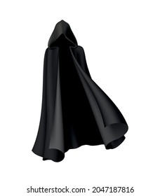 Realistic elegant vampire cloak in black color with hood vector illustration