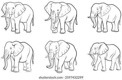 Realistic Elephant Coloring Pages - Detailed Wild Elephant Line Art for Kids and Adults.