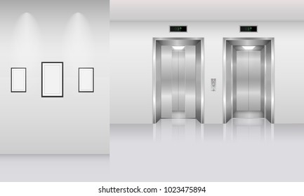 Realistic elevator in office building., Interior concept, Vector, Illustration