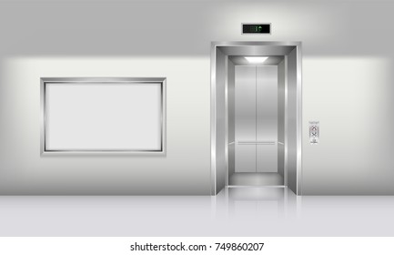 Realistic elevator in office building, Interior concept, Vector, Illustration