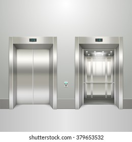 Realistic elevator open and closed doors