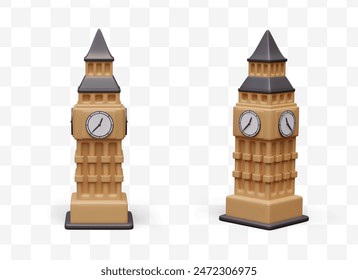 Realistic Elizabeth Tower. Vector miniature figurine of Big Ben. Set of vector templates