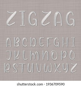 Realistic Embroidery Lettering Alphabet For Decoration And Covering. Isolated Letters In Stitch And Fabric Design.