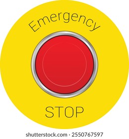 Realistic emergency stop push button switch. Vector illustration on transparent background