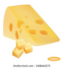 Realistic Emmental cheese. Colorful vector drawing. Design for paper, baners, labels, logos and more. 