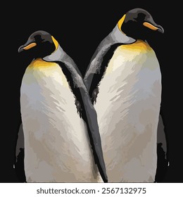 Realistic Emperor Penguin Pair Illustration – Wildlife Vector Art for Arctic Themes, Nature Projects, and Educational Materials