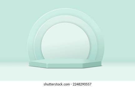 realistisches leeres 3D-Podium auf grünem Hintergrund