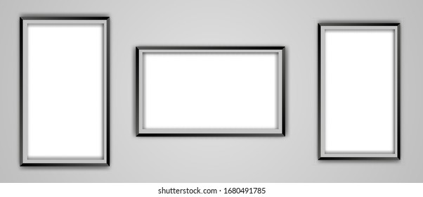 Realistic Empty Black Picture Frame Mockup set isolated on a transparent background. For photos and other pictures. Also suitable for presentation.