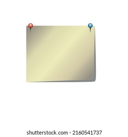 Realistic empty blank paper notes with red  and blue push pins. Note sticker on white background.