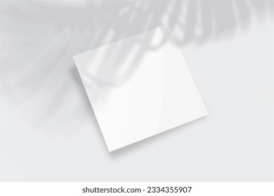 Realistic empty Blank white flyer mockup Paper Leaflet, Flyer, Broadsheet, A4 With Windows and Leaves Shadow Overlay. 3D Illustration Isolated Background. 3D EPS Vector Illustration.