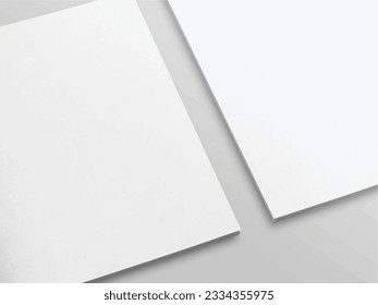 Realistic empty Blank white flyer mockup Paper Leaflet, Flyer, Broadsheet, A4 With Windows and Leaves Shadow Overlay. 3D Illustration Isolated Background. 3D EPS Vector Illustration.