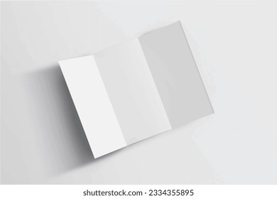 Realistic empty blank white tri-fold mockup, windows and leaf shadow overlay isolated background. 3D Vector Illustration.