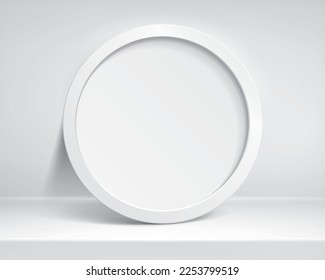 Realistic empty cirle frame on light background. Table surface. Border for your creative project, mockup for you project. Vector design