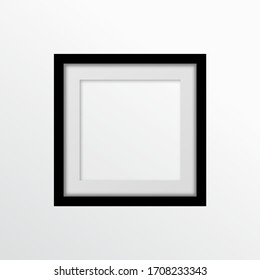 Realistic Empty Frame On The Gray Wall. Black Square Photo Frame Empty Blank Mockup. Vector Illustration Eps10.