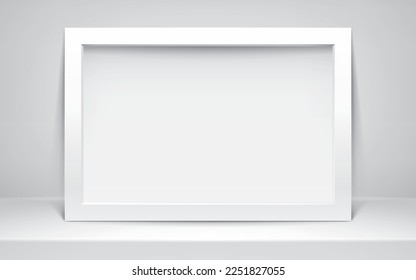 Realistic empty frame on light background. Table surface. Border for your creative project, mockup for you business project. Vector design
