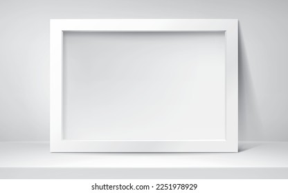 Realistic empty frame on light background. Table surface. Border for your creative project, mockup for you business project. Vector design