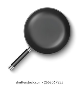 ícone realista da frigideira vazia na vista superior isolado no fundo branco, ilustração vetorial