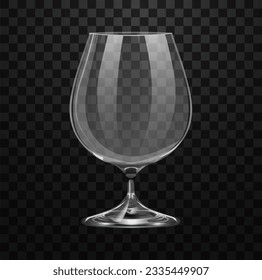 Realistisches leeres Glas für Cognac oder Brandy einzeln auf transparentem Hintergrund