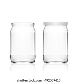 Realistic Empty Glass Jar Isolated On White Background. EPS10 Vector