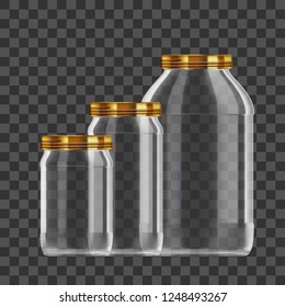 Realistic Empty Glass Jar Set Isolated On White Background. EPS10 Vector
