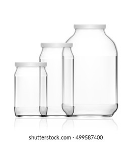 Realistic Empty Glass Jar Set Isolated On White Background. EPS10 Vector
