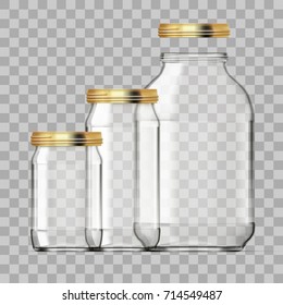 Realistic Empty Glass Jar Set Isolated On White Background. EPS10 Vector